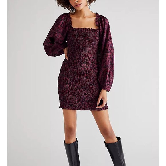 FREE PEOPLE Smock It To Me Mini Dress / Hazelnut Combo